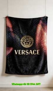 Versace Iridescent Red Green Snakeskin Medusa Logo Print Flannel Sofa Throw Blanket IMG_1401